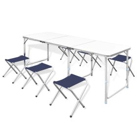 Foldable Camping Table Set with 6 Stools Height Adjustable 70.9"x23.6"